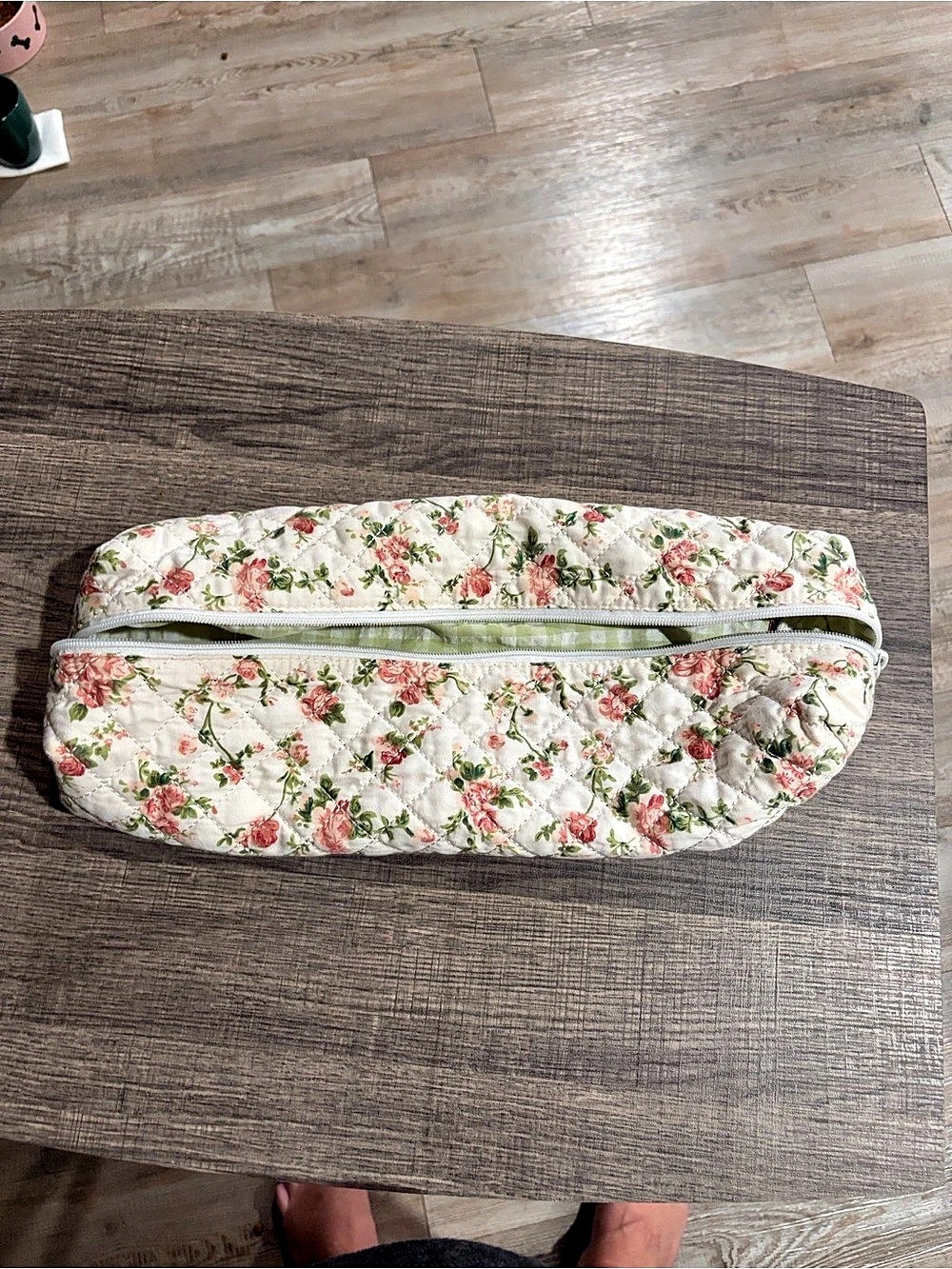Moon Made Floral Quilted Cosmetic Bag in White & Green